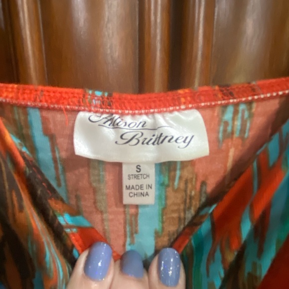 Ladies Small Maxi Long Dress Orange Blue Brown Knit Sleeveless Allison Brittney - Picture 5 of 8